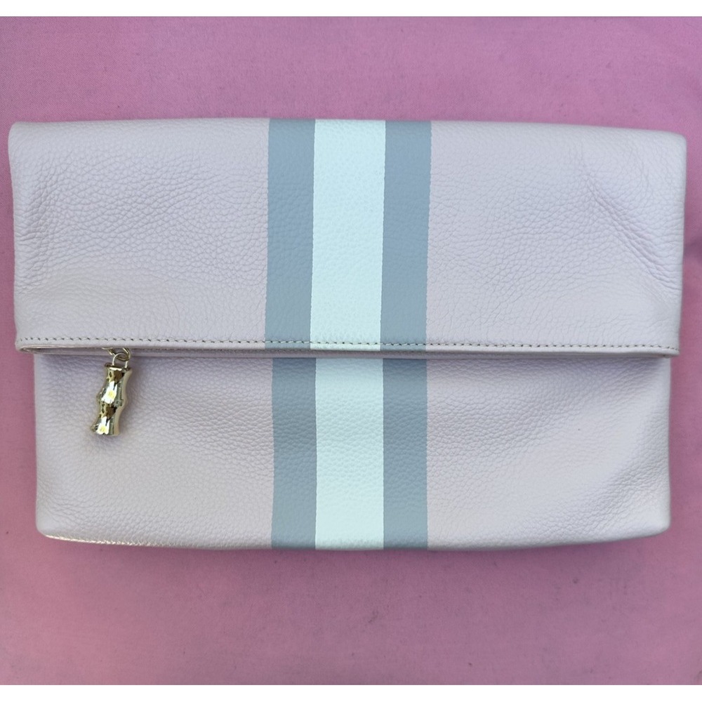 J.McLaughlin Sienna Clutch Pink Leather Stripe Bag Bamboo Zip New Without Tags